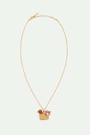 Les Néréides Loves Animals - Basket, Dachshund and Flower Pendant Necklace