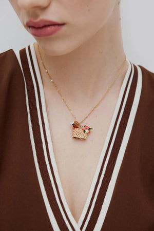 Les Néréides Loves Animals - Basket, Dachshund and Flower Pendant Necklace