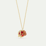 Les Néréides Loves Animals - Dachshund Pendant Necklace with Eiffel Tower and Garnet Red Stone