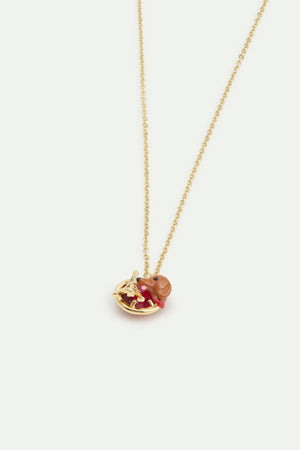 Les Néréides Loves Animals - Dachshund Pendant Necklace with Eiffel Tower and Garnet Red Stone