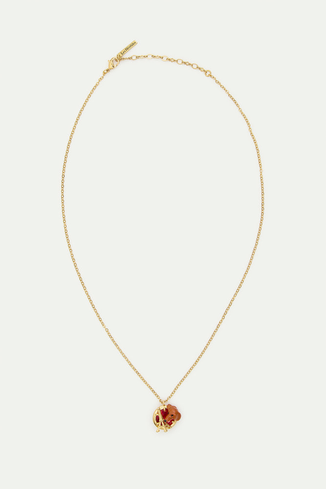 Les Néréides Loves Animals - Dachshund Pendant Necklace with Eiffel Tower and Garnet Red Stone