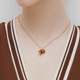 Les Néréides Loves Animals - Dachshund Pendant Necklace with Eiffel Tower and Garnet Red Stone
