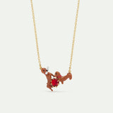Les Néréides Loves Animals - Dachshund and Red Round Stone Statement Necklace