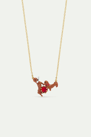Les Néréides Loves Animals - Dachshund and Red Round Stone Statement Necklace