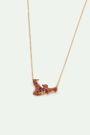 Les Néréides Loves Animals - Dachshund and Red Round Stone Statement Necklace