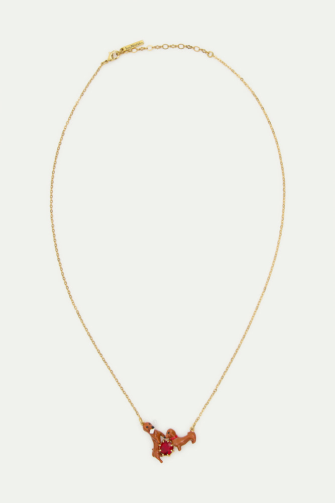 Les Néréides Loves Animals - Dachshund and Red Round Stone Statement Necklace