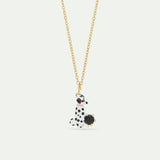 Les Néréides Loves Animals - Dalmatian and Black Round Faceted Glass Stone Pendant Necklace