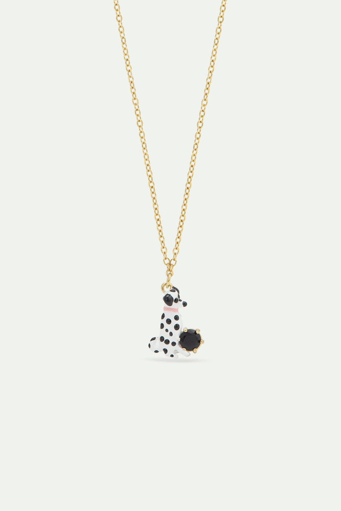 Les Néréides Loves Animals - Dalmatian and Black Round Faceted Glass Stone Pendant Necklace