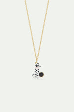 Les Néréides Loves Animals - Dalmatian and Black Round Faceted Glass Stone Pendant Necklace