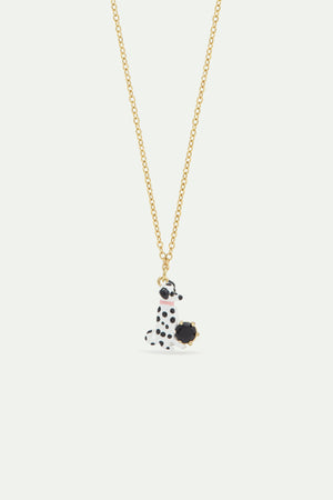 Les Néréides Loves Animals - Dalmatian and Black Round Faceted Glass Stone Pendant Necklace