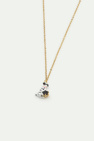 Les Néréides Loves Animals - Dalmatian and Black Round Faceted Glass Stone Pendant Necklace