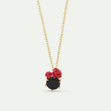 Les Néréides Loves Animals - Black Faceted Stone and Red Rose Pendant Necklace