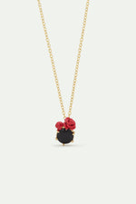 Les Néréides Loves Animals - Black Faceted Stone and Red Rose Pendant Necklace