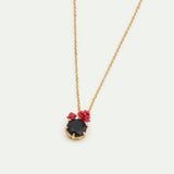 Les Néréides Loves Animals - Black Faceted Stone and Red Rose Pendant Necklace