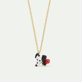 Les Néréides Loves Animals - Black and White Dalmatian Head with Rose Pendant Necklace