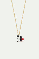 Les Néréides Loves Animals - Black and White Dalmatian Head with Rose Pendant Necklace