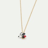 Les Néréides Loves Animals - Black and White Dalmatian Head with Rose Pendant Necklace