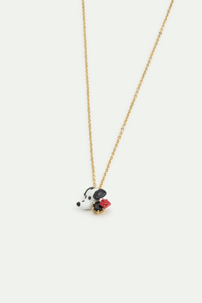 Les Néréides Loves Animals - Black and White Dalmatian Head with Rose Pendant Necklace