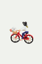 Les Néréides Loves Animals - Brooch with Bicycle, Poodle and Bunch of Flowers