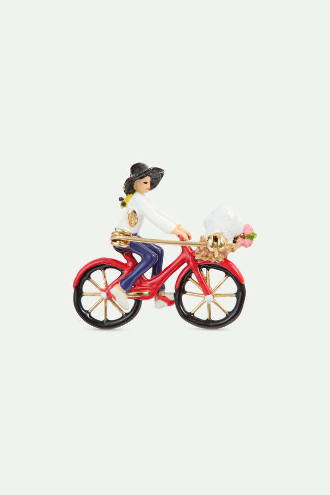 Les Néréides Loves Animals - Brooch with Bicycle, Poodle and Bunch of Flowers