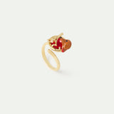 Les Néréides Loves Animals - Dachshund Adjustable Ring with Eiffel Tower and Garnet Red Stone