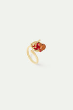 Les Néréides Loves Animals - Dachshund Adjustable Ring with Eiffel Tower and Garnet Red Stone