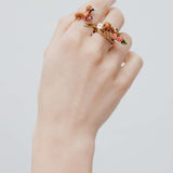 Les Néréides Loves Animals - Dachshund, Daisy and Pink Stone Adjustable Ring