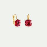 Dark Pink Diamantine Square Stone Sleeper Earrings