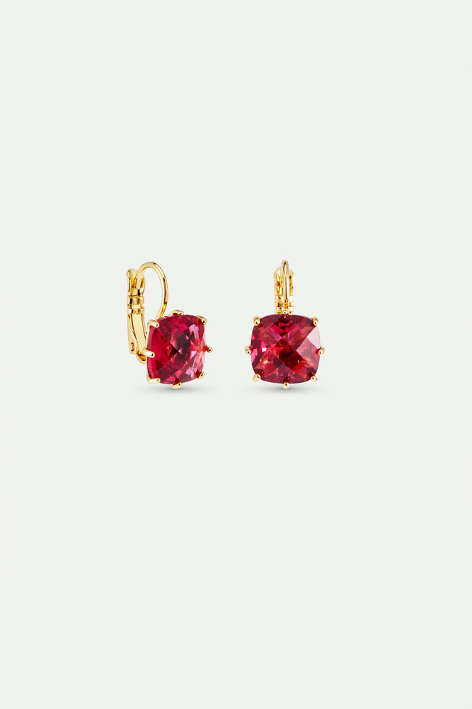 Dark Pink Diamantine Square Stone Sleeper Earrings
