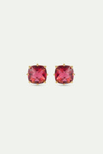 Dark Pink Diamantine Square Stone Post Earrings