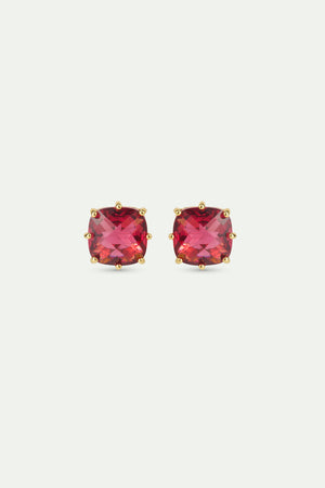 Dark Pink Diamantine Square Stone Clip-On Earrings