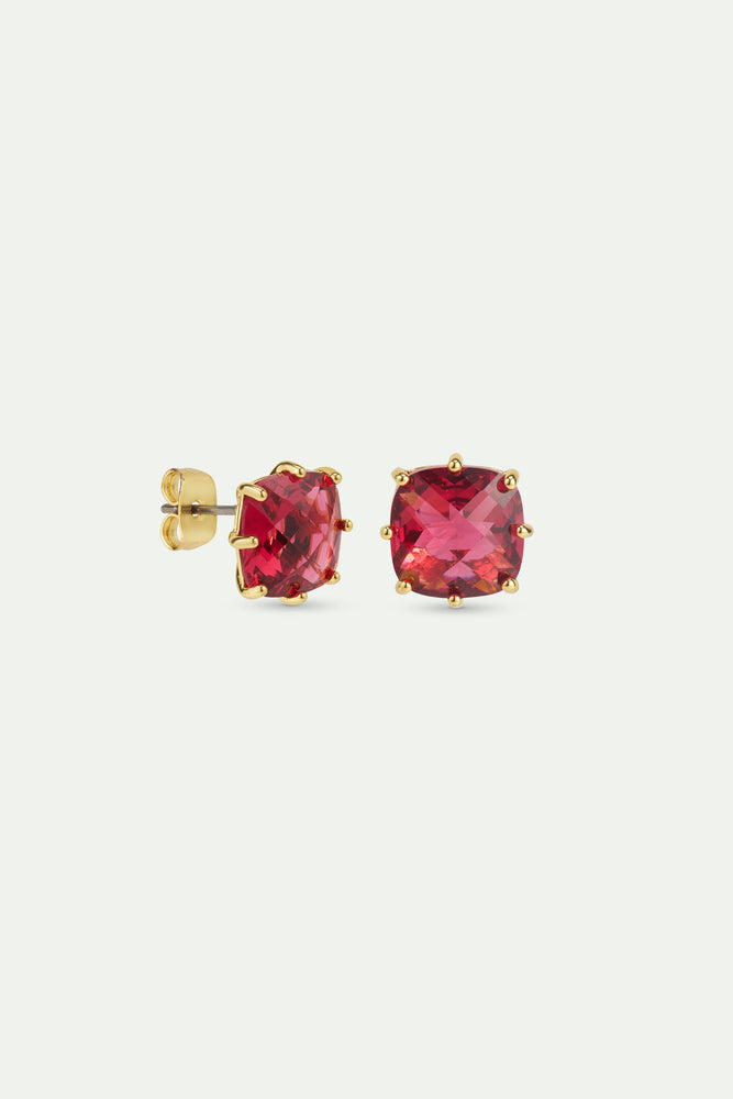 Dark Pink Diamantine Square Stone Post Earrings