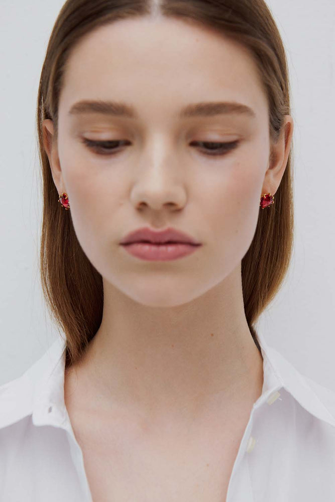 Dark Pink Diamantine Square Stone Post Earrings