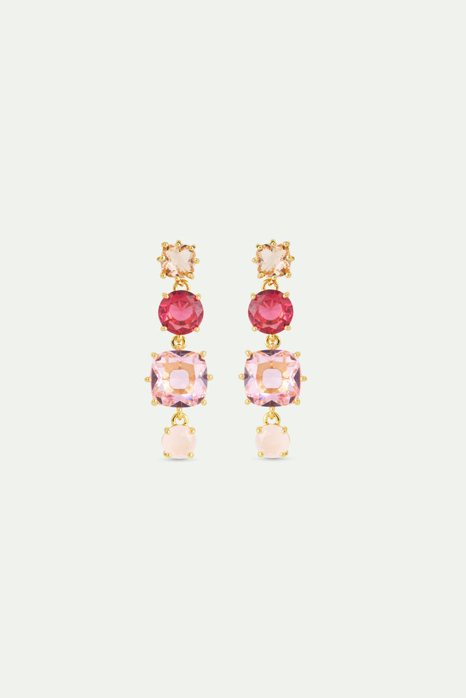 Gradient Pink Diamantine Dangle Post Earrings with Four Stones
