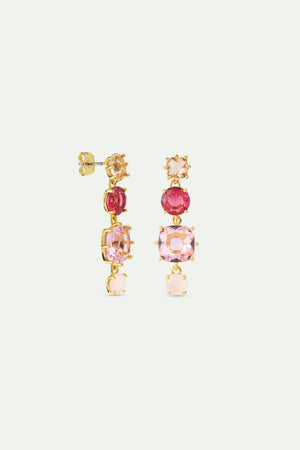 Gradient Pink Diamantine Dangle Post Earrings with Four Stones