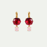 Two-Stone Light Pink and Dark Pink Diamantine Sleeper Earrings