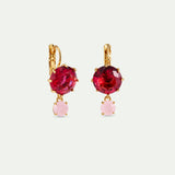 Two-Stone Light Pink and Dark Pink Diamantine Sleeper Earrings
