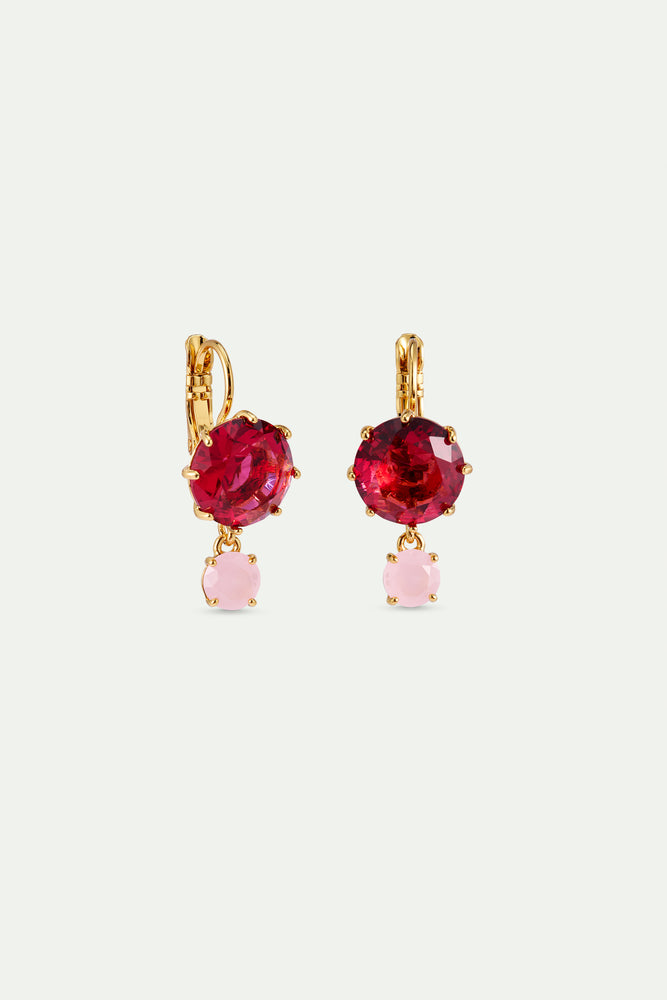Two-Stone Light Pink and Dark Pink Diamantine Sleeper Earrings