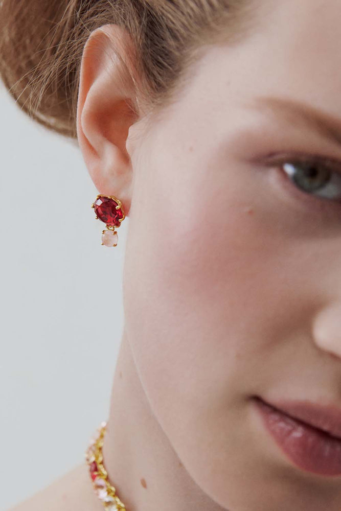 Two-Stone Light Pink and Dark Pink Diamantine Post Earrings