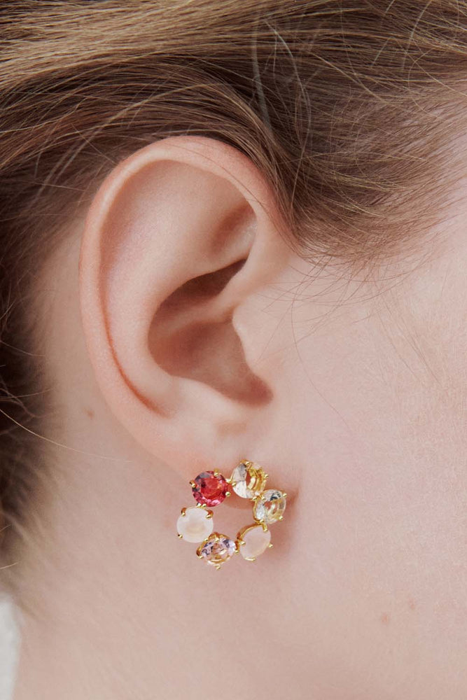 Gradient Pink Diamantine Six Stone Clip-On Earrings