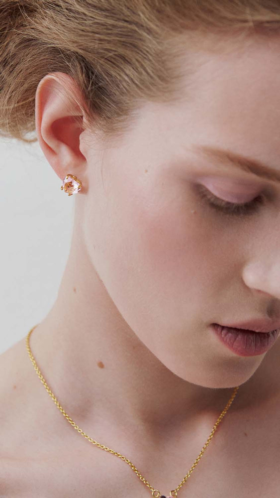 Light Pink Diamantine Heart-Shaped Post Earrings