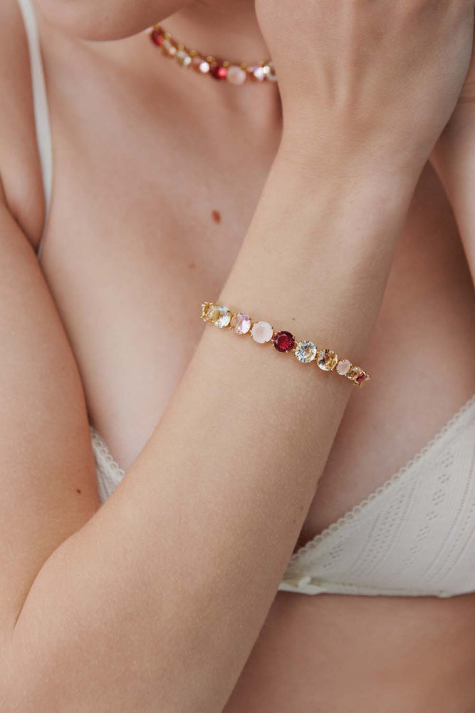 Gradient Pink Diamantine Fine Bracelet with Row of Stones