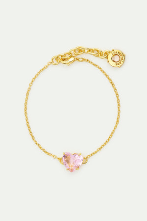Light Pink Diamantine Fine Bracelet with Heart-Shaped Stone