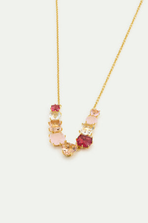 Gradient Pink Diamantine Fine Necklace with 9 Stones