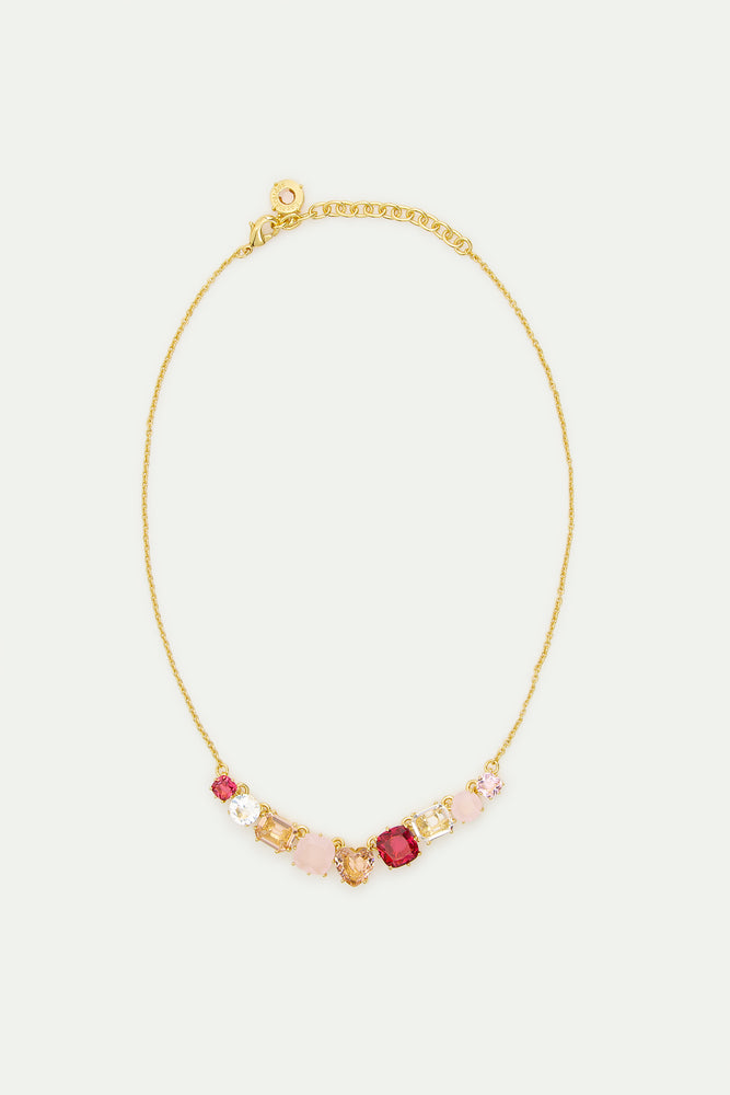 Gradient Pink Diamantine Fine Necklace with 9 Stones