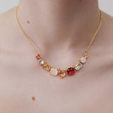 Gradient Pink Diamantine Fine Necklace with 9 Stones