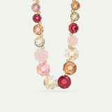 La Diamantine Long Necklace with Round Stones in Shades of Pink
