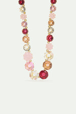 La Diamantine Long Necklace with Round Stones in Shades of Pink