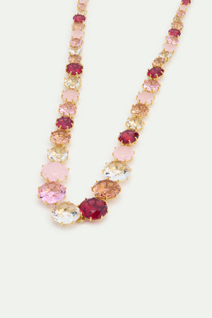 La Diamantine Long Necklace with Round Stones in Shades of Pink