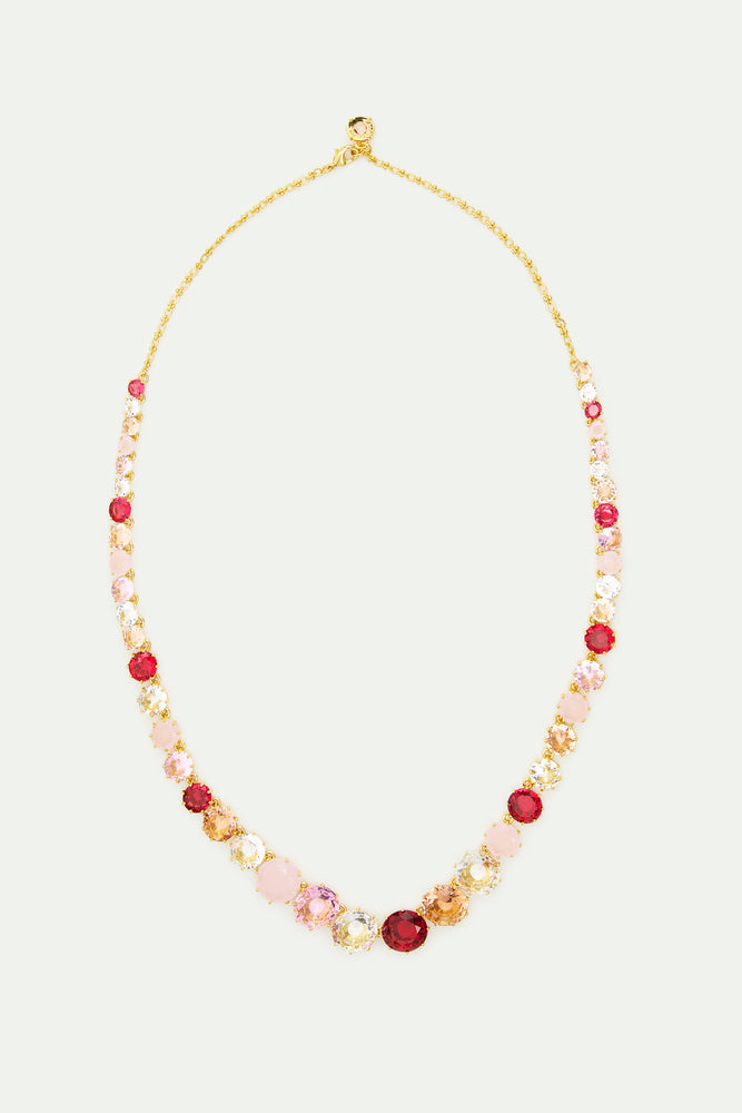 La Diamantine Long Necklace with Round Stones in Shades of Pink